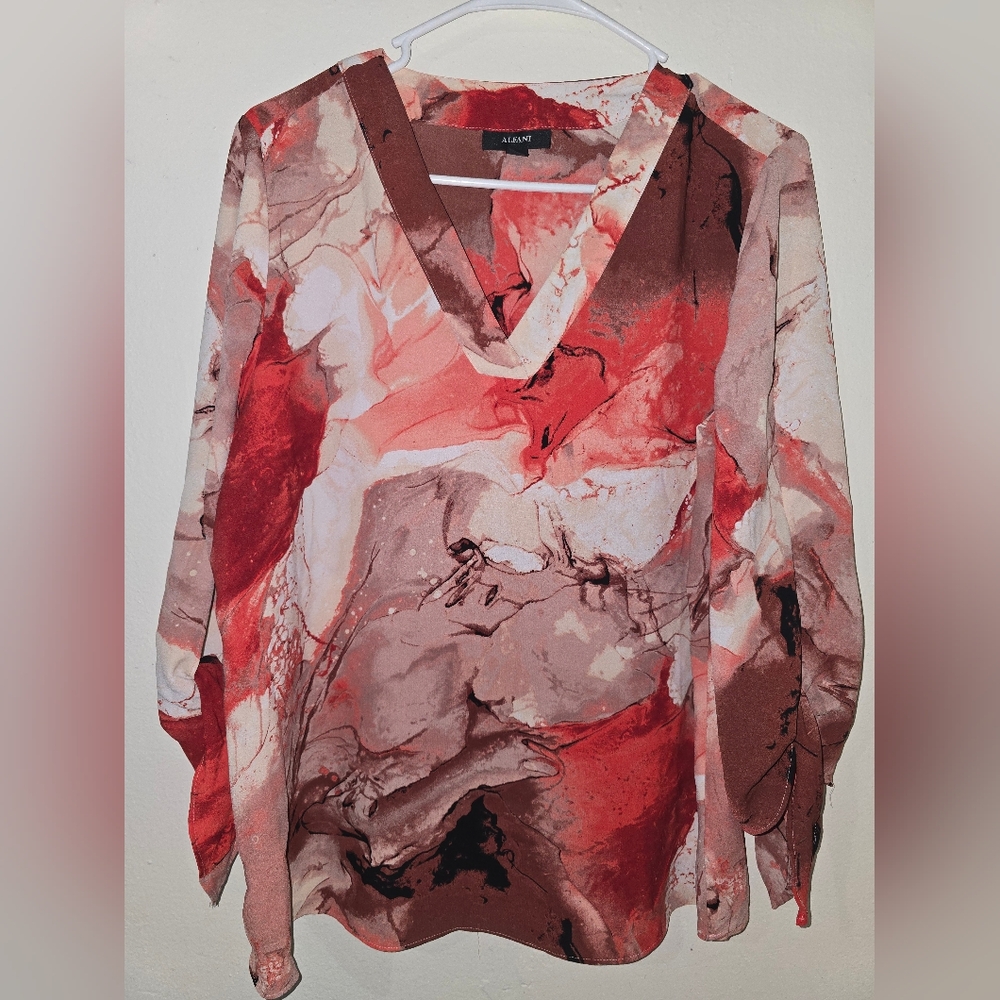 Alfani Multicolor Abstract V-Neck Blouse